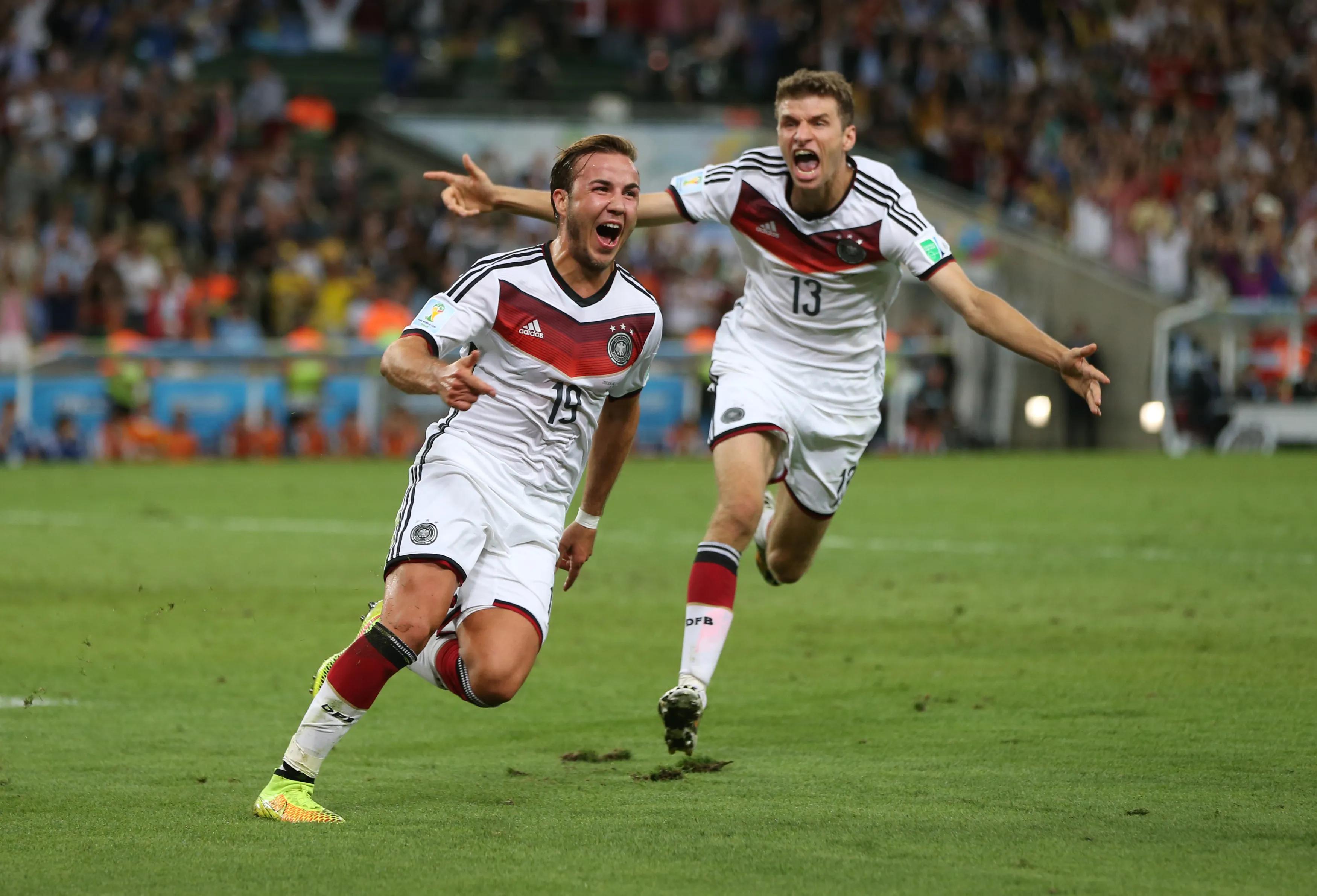 RIO DE JANEIRO, BRAZIL - JULY 13: Mario Gotze of Germany celebrates after he scores during the 2014 World Cup final match between Germany and Argentina at The Maracana Stadium on July 13, 2014 in Rio de Janeiro, Brazil. (Photo by Ian MacNicol/Getty Images)