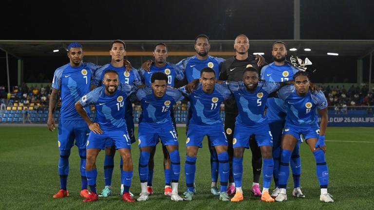 WILLEMSTAD - (back lr) Juninho Bacuna of Curacao, Jurien Gaari of Curacao, Joshua Brenet of Curacao, Rangelo Janga of Curacao, Curacao goalkeeper Eloy Room, Brandley Kuwas of Curacao (front lr) Kenji Gorre of Curacao, Nathangelo Markelo of Curacao, Xander Severina of Curacao, Sherel Floranus of Curacao, Godfried Roemeratoe of Curacao during the World Cup qualifying Concacaf match between Curacao and Barbados at the Ergilio Hato stadium on June 5, 2024 (local time) in Willemstad, Curacao. ANP | Hollandse Hoogte | GERRIT VAN COLOGNE (Photo by ANP via Getty Images)